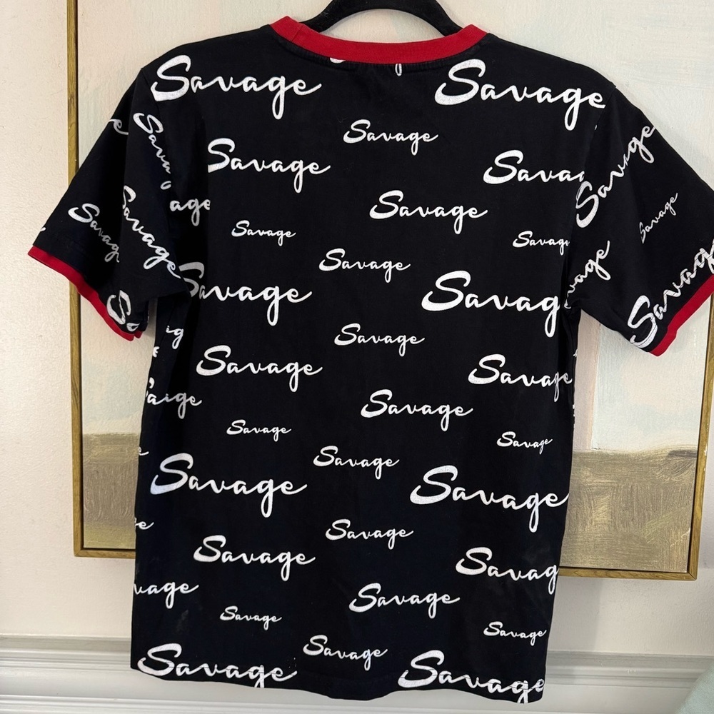 SAVAGE  Red and black Signature Script Logo Tee Size Small - Picture 5 of 5